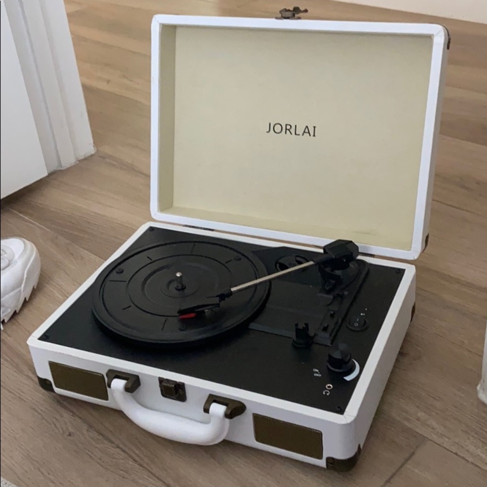 White portable record player